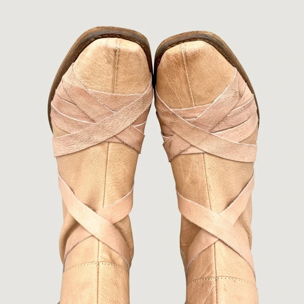 Free People Womens 37 6.5 West End Over The Knee Boots Camel Leather Gladiator